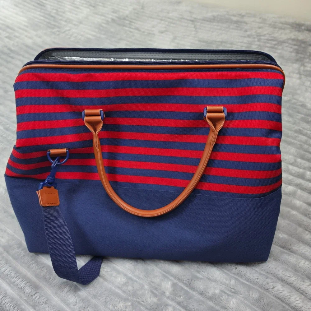 Arctic Zone Insulated Tote Bag Navy Red Striped Cooler 50-38701-00-06 NWOT
